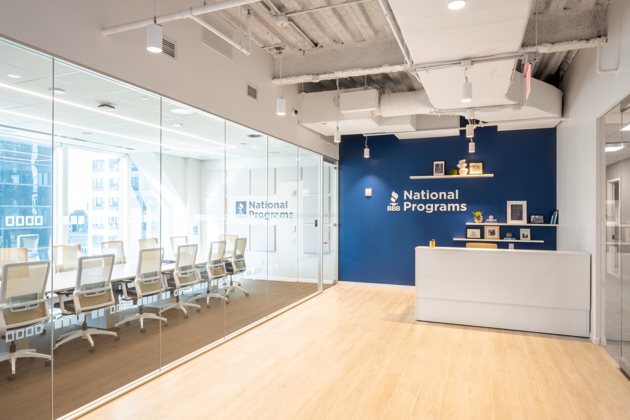 Office reception area and large glass-surround board room