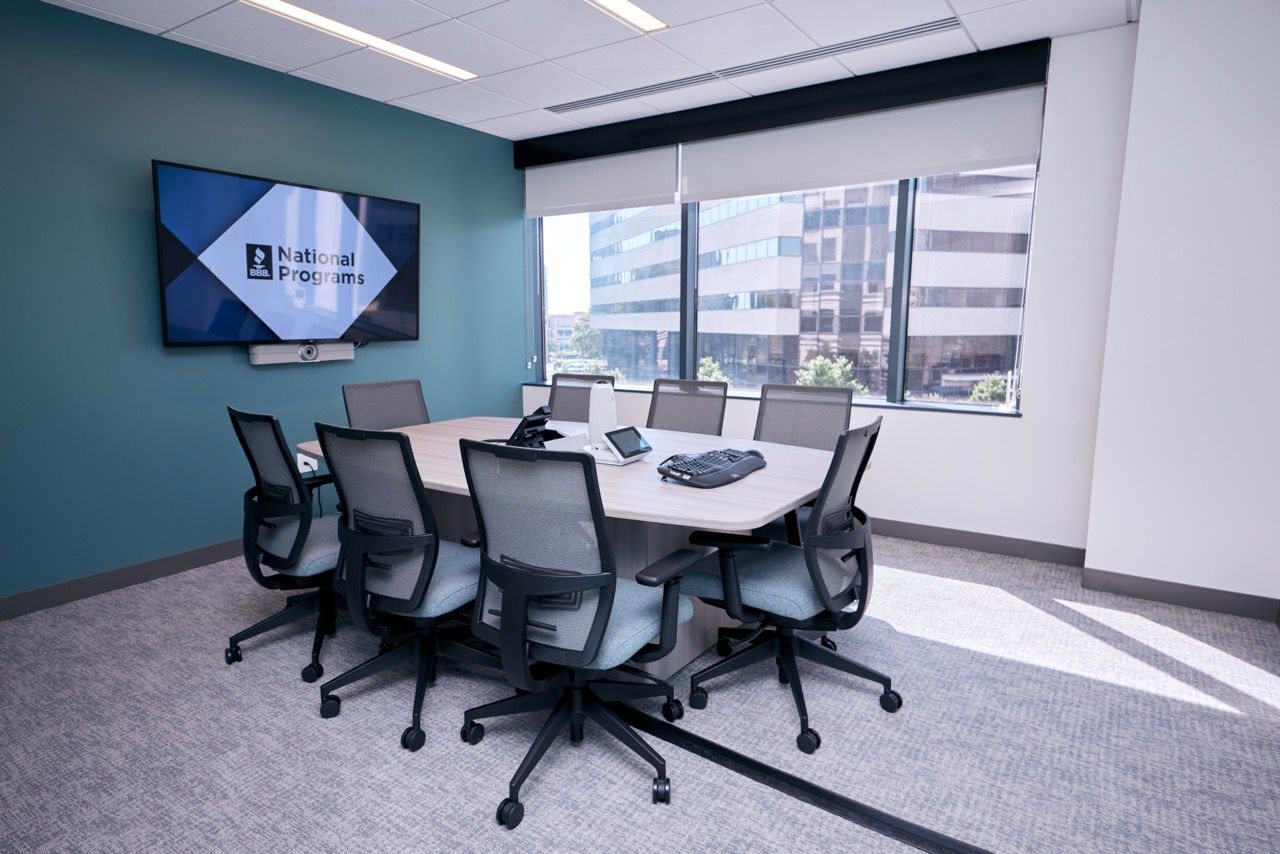 Conference room with modern video conferencing technology